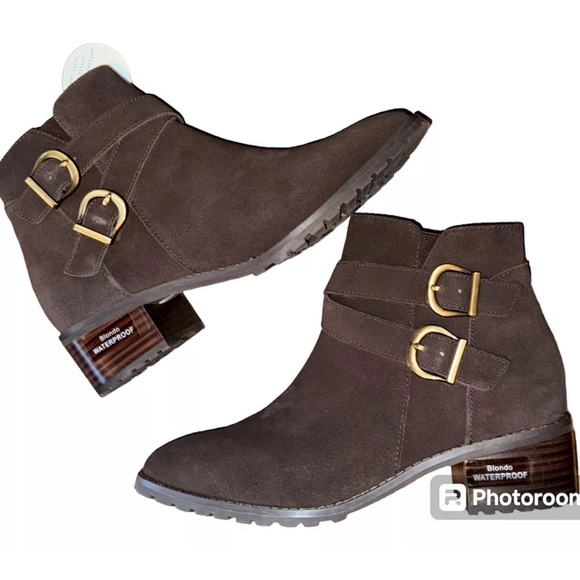 Blondo Shoes - BLONDO Stacy Waterproof Ankle Boot 8.5 M Brown Suede Double Buckle B7314-205 NIB
